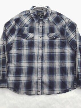 Cody James Shirt Mens XL Blue White Western Pearl Snap Plaid Flannel Pockets